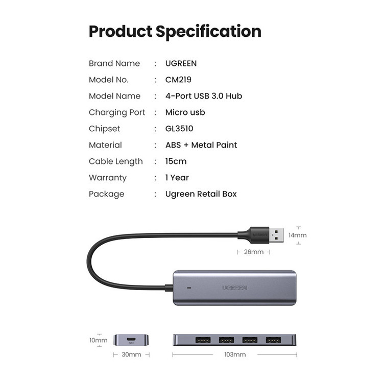 هاب 4 پورت USB 3.0 یوگرین مدل CM219-50985
