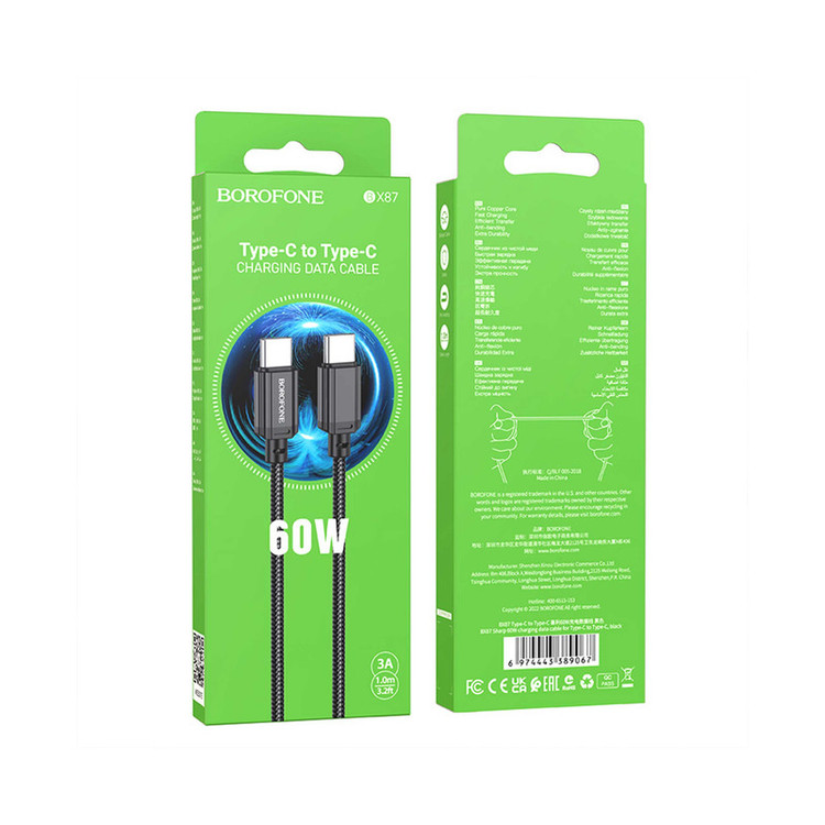 کابل USB-C بروفون مدل BX87 60W طول 1 متر
