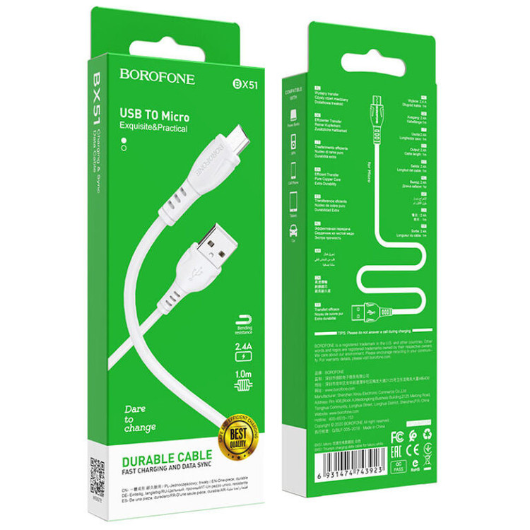 کابل تبدیل USB به MicroUSB بروفون مدل BX51 طول 1 متر