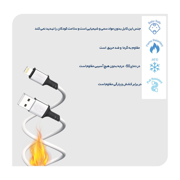 کابل تبدیل USB به لایتنینگ بروفون مدل BX83 طول 1 متر