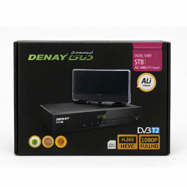 گیرنده دیجیتال دنای مدل HEVC-FULL HD به همراه آنتن رومیزی سیما باخ